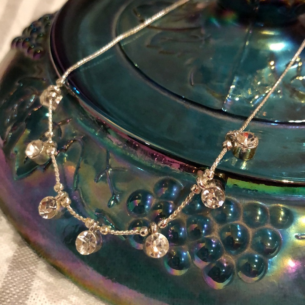 18” silver necklace with 7 adjustable rhinestones